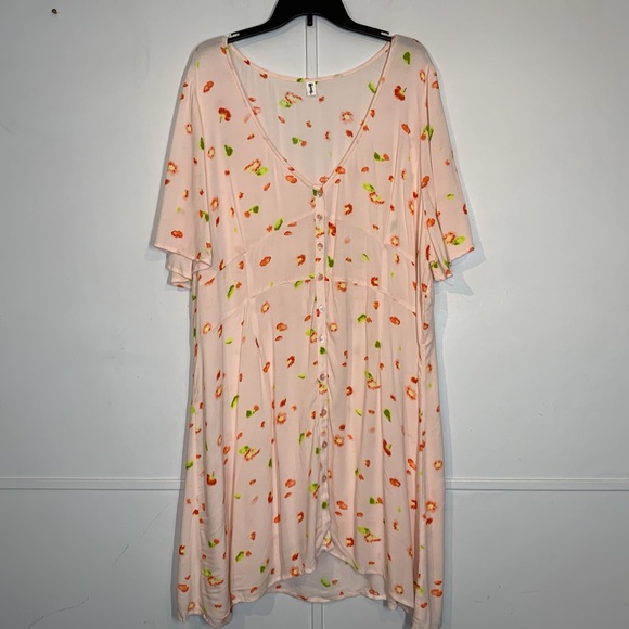 BP Easy Floral Print Button Front Skater Minidress Pink Women's Plus Size Dress - Picture 2 of 11